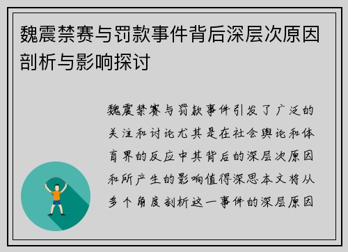 魏震禁赛与罚款事件背后深层次原因剖析与影响探讨